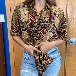 Vintage print blouse shirt L